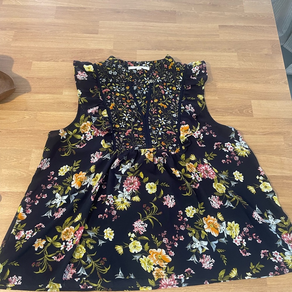 LOFT Black Floral Blouse